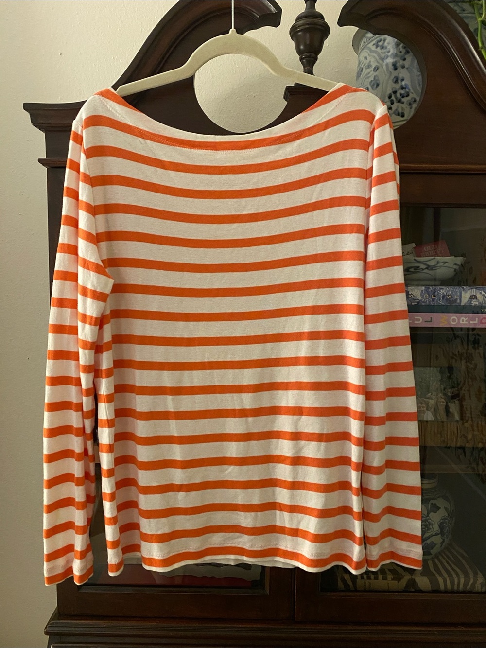 GAP Orange and White Striped Long Sleeve Boatneck Top